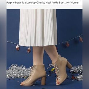 Perphy Peep Toe Lace Up Chunky Heel Ankle Boots for Women